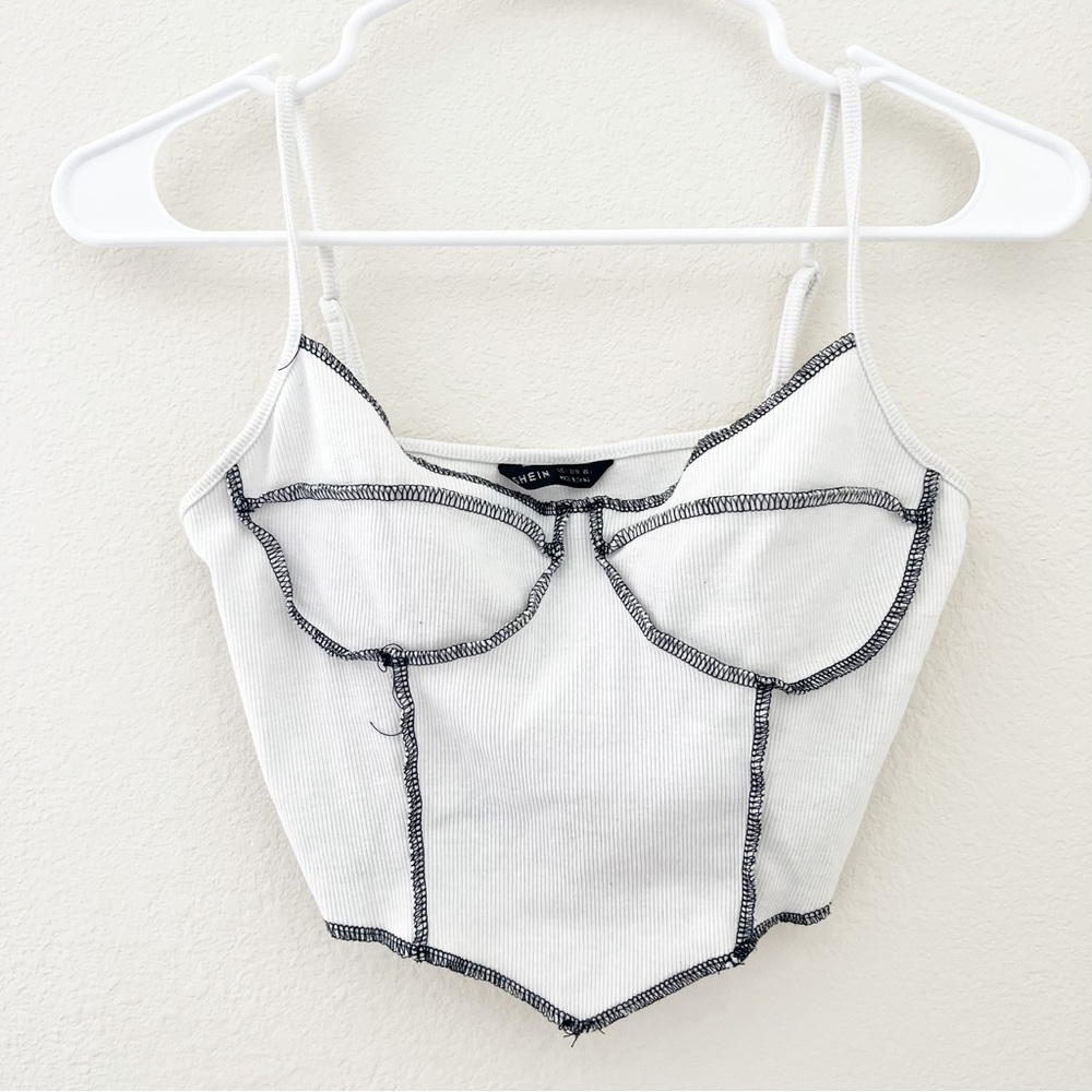 Corset Top Contrast Stitch Asymetrical Hem Cami